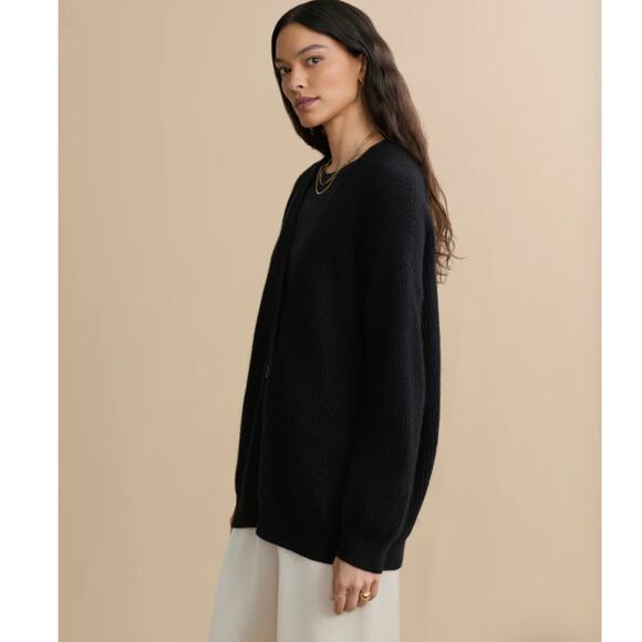 Nwot JENNI KAYNE Cardigan S Cashmere Grey”’Cocoon”Ribbed V Long-Sleeve Button-Up - Picture 2 of 11